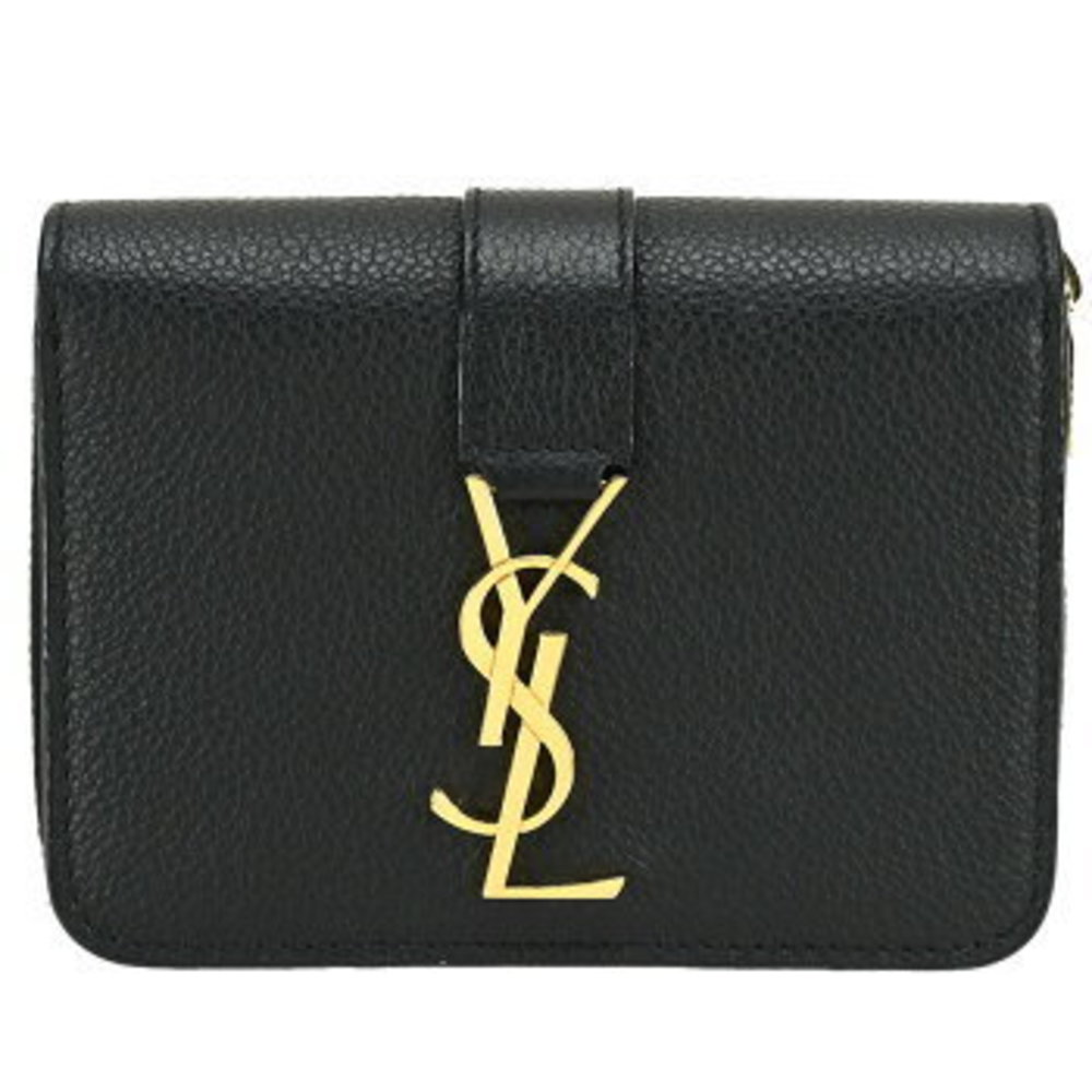 Saint Laurent Compact Zip Wallet Bifold Leather Black Ysl Logo Accessory